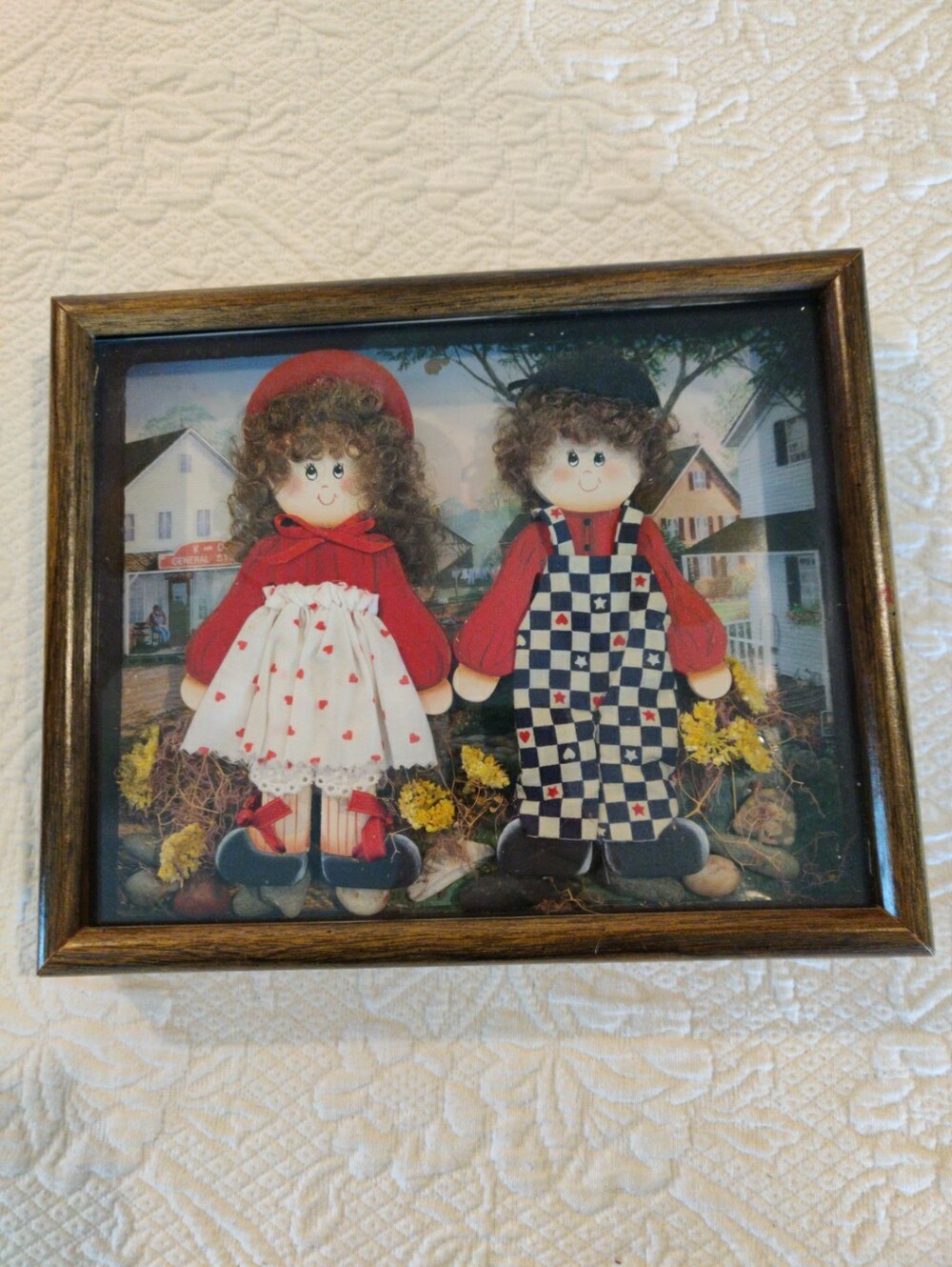 3D Vintage Shadow Box 80s Handmade Cottagecore Farm house Boy & Girl Diorama